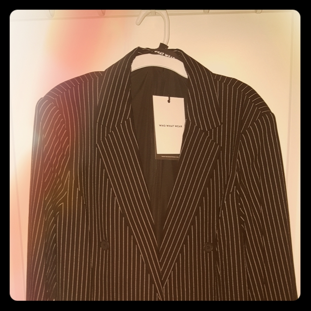 Woman's Black Suitcoat with white stripes